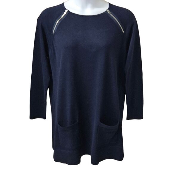 JEANNE PIERRE Women's Dark Blue Super Soft Cotton Mini Sweater Dress SIZE XL - Picture 2 of 14